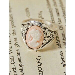 Women 1pc Vintage Rings Carved Cameo Queen Head Portrait Charm Jewelry Silver/7
